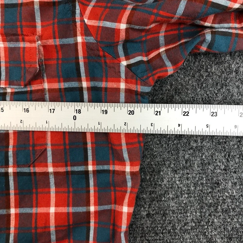 Banana Republic Men Flannel Shirt Size M Orange Blue Plaid Button Up Long Sleeve